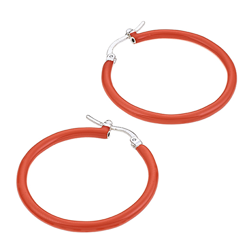 15mm hoop earrings coral enamel (1 pair)