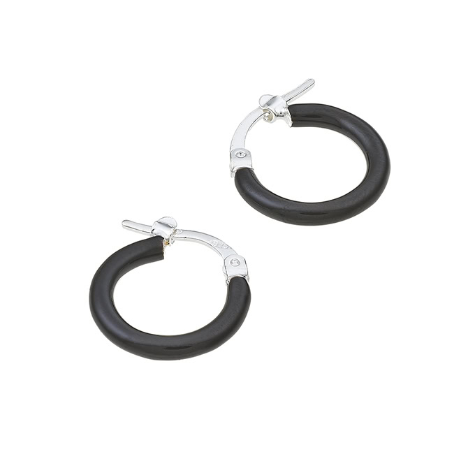 15mm hoop earrings black enamel (1 pair)