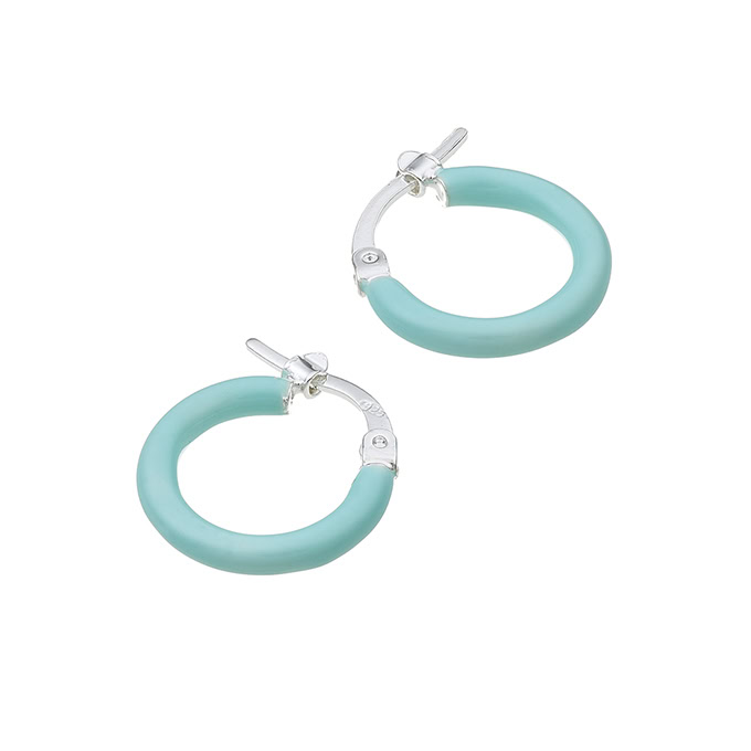 Créoles 15mm émail turquoise (1paire)