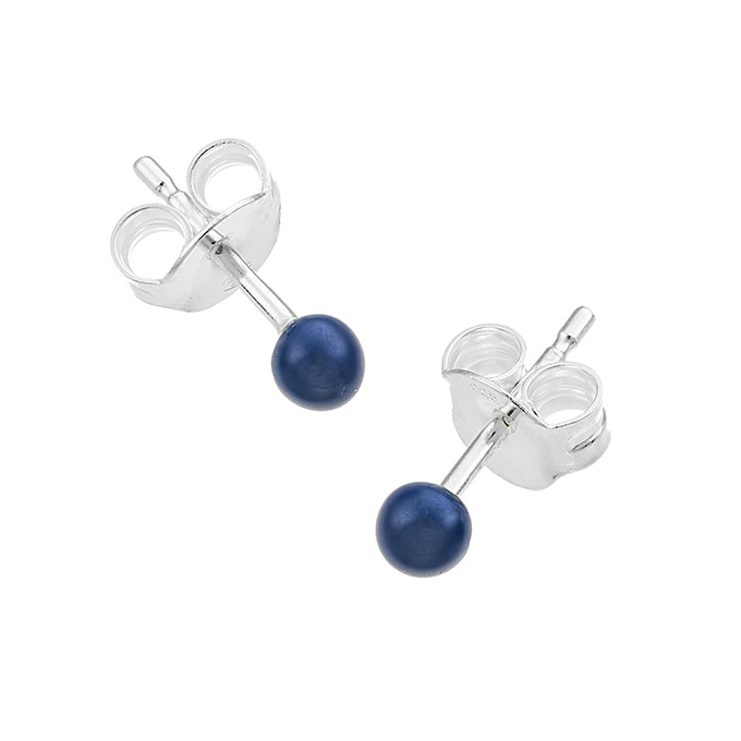 3,5mm enamelled dark blue bead earrings with pin (1pair)