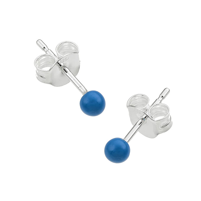 Boucles d’oreilles boule 3,5mm émail bleu avec tige (1paire)