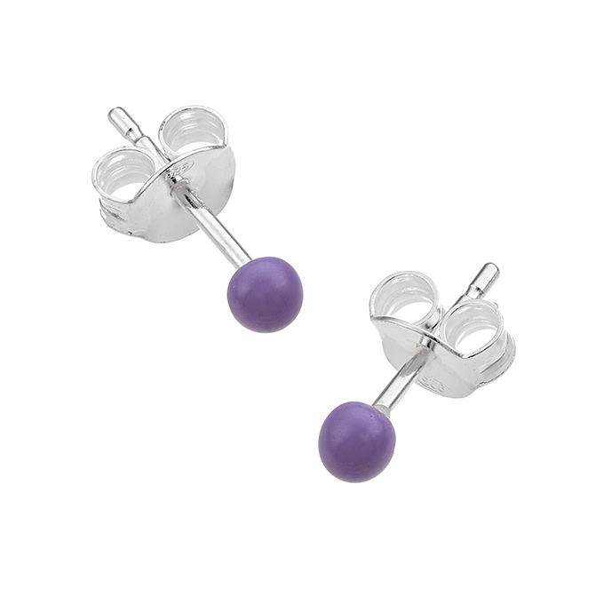 3,5mm enamelled lilac bead earrings with pin (1pair)