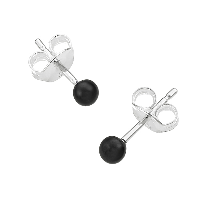 3,5mm enamelled black bead earrings with pin (1pair)