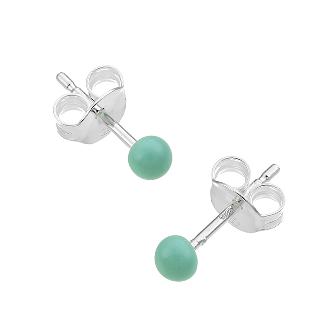 3,5mm enamelled turquoise bead earrings with pin (1pair)