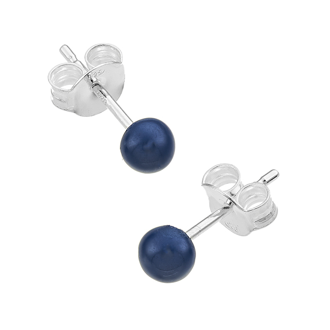 4,5mm enamelled dark blue bead earrings with pin (1pair)