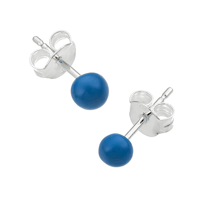 4,5mm enamelled blue bead earrings with pin (1pair)