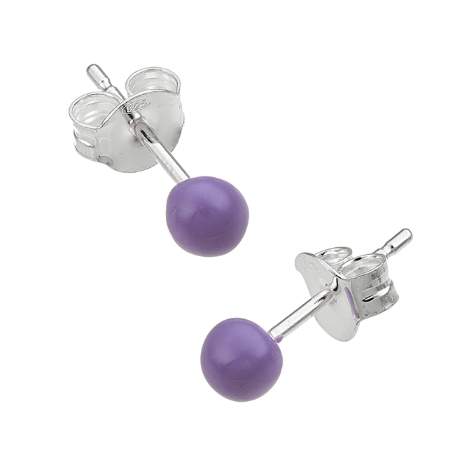 4,5mm enamelled lilac bead earrings with pin (1pair)