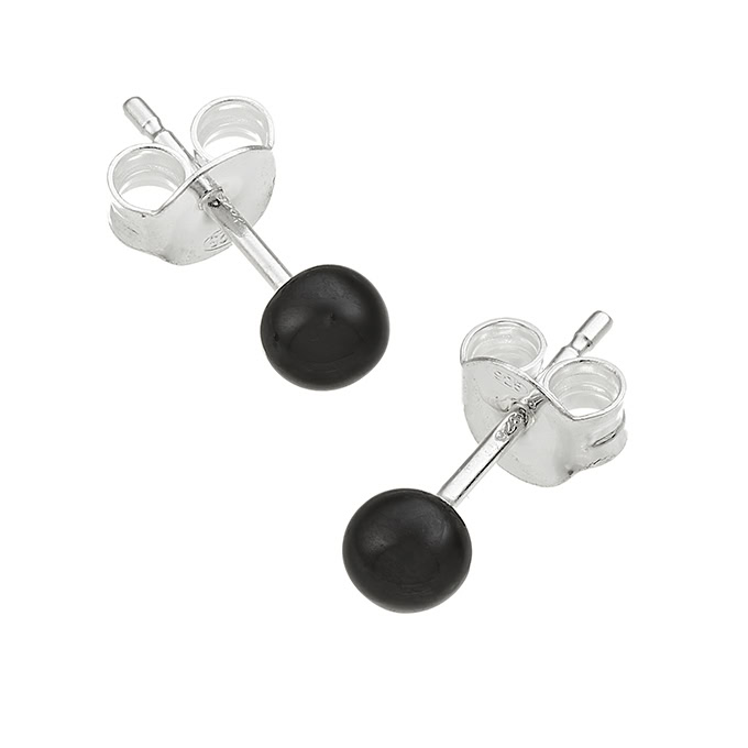 4,5mm enamelled black bead earrings with pin (1pair)