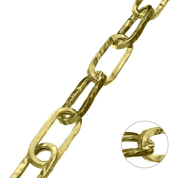 Yellow Gold 3µ – 30x10mm rectangular hollow hammered link chain tube 2,5mm (1m)
