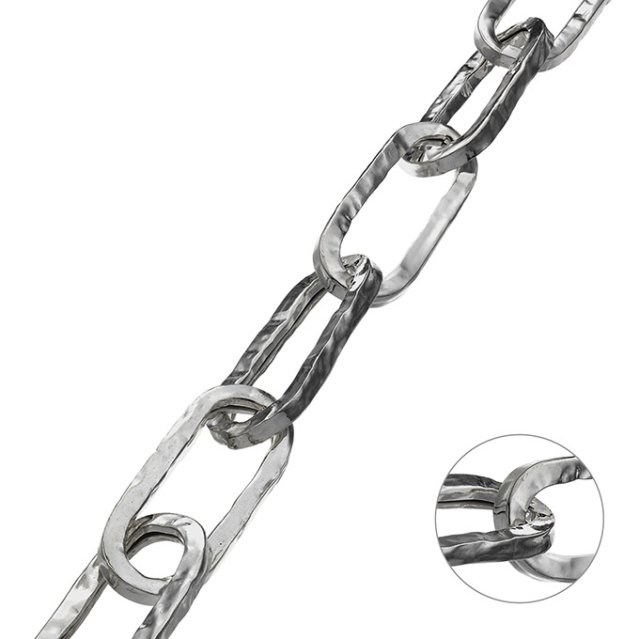 Weiss Rhodiniert – Rechteckige Kettenglieder gehämmert hohl 30x10mm röhrchen 2,5