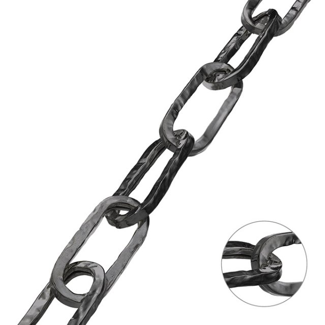 Rodiato Nero – Catena rolò rettangolare martellata vuota 30x10mm tubo 2,5mm (1m)