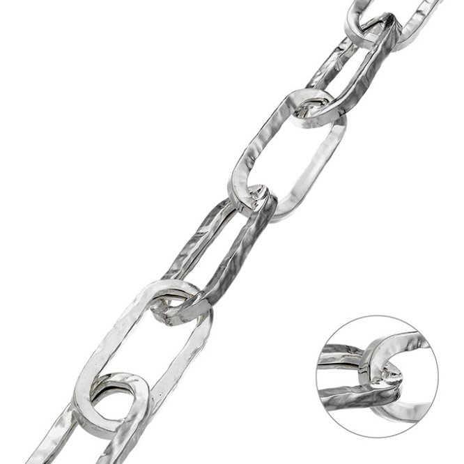 Catena rolò rettangolare martellata vuota 30x10mm tubo 2,5mm (1m)