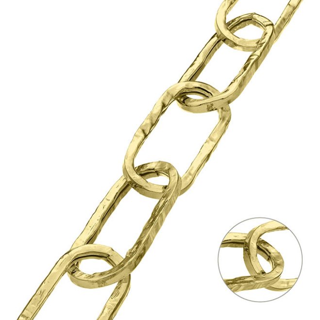 Yellow Gold 3µ – 35x15mm rectangular hollow hammered link chain wire 7mm (1m)