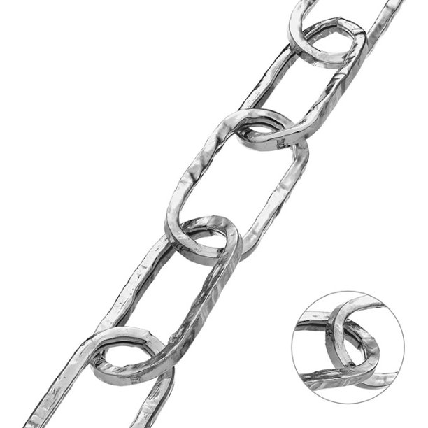 Weiss Rhodiniert – Rechteckige Kettenglieder gehämmert hohl 35x15mm Draht 7mm (1