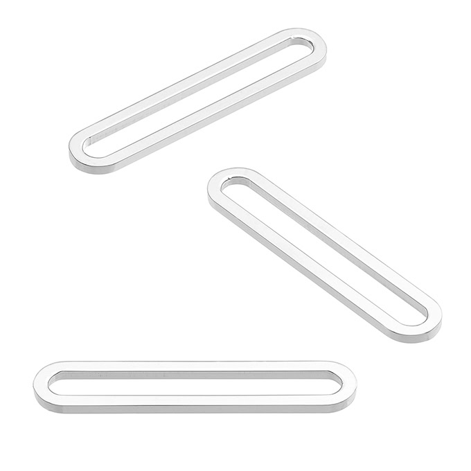 Breloques ovales 5x25mm section carrée 1mm polis miroir (3pcs)