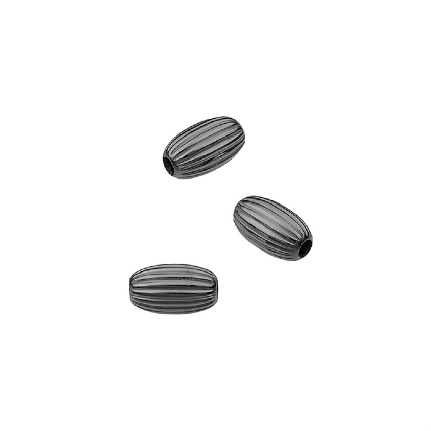 Rodiato Nero – Palline ovali rigate 4x7mm foro 1,5mm (circa 30pz)