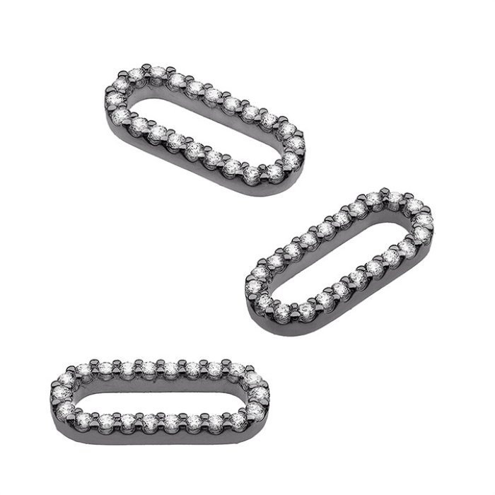 Black Rhodium – 12 x 5mm pavé cubic zirconia oval pendant (1pc)