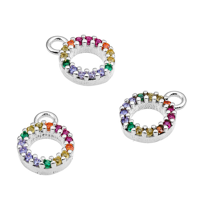 Breloques 7mm lettre O zirconiums multicolores avec anneau (1pc)