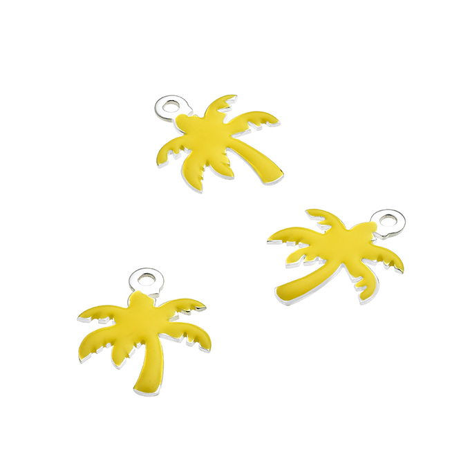 Pendentifs palmier 10x12mm émail jaune trou 1mm (3pcs)