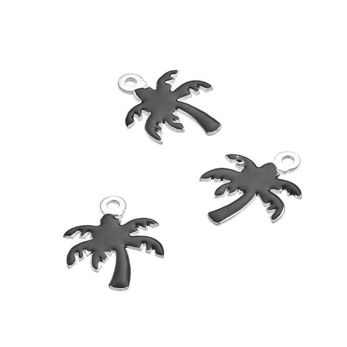 Pendentifs palmier 10x12mm émail noir trou 1mm (3pcs)