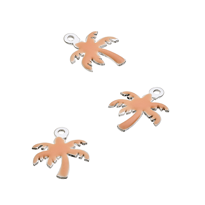 10x12mm peach enamel palm tree pendants hole 1mm (3pcs)