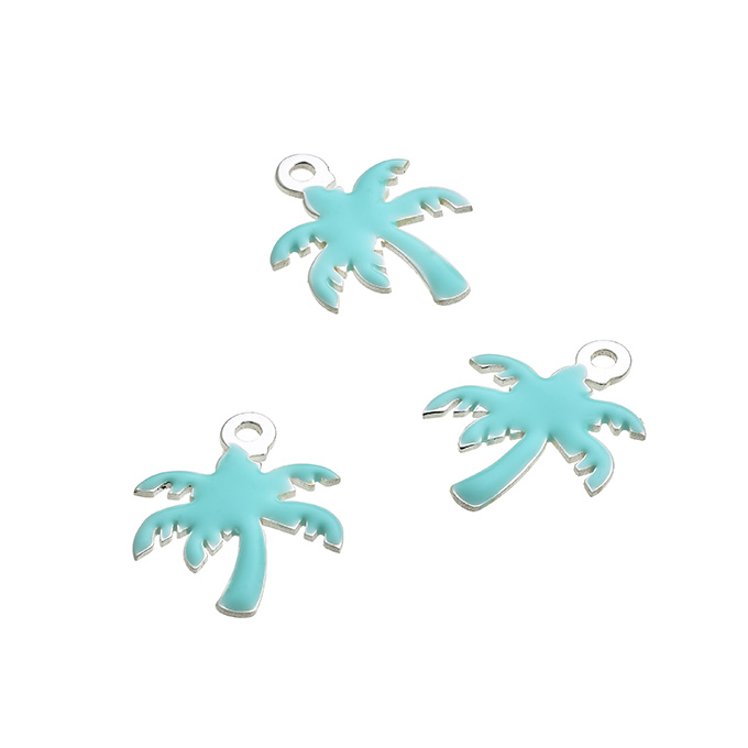 10x12mm turquoise enamel palm tree pendants hole 1mm (3pcs)