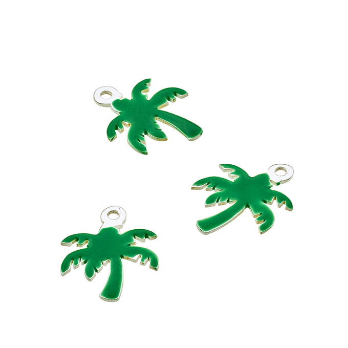 10x12mm green enamel palm tree pendants hole 1mm (3pcs)