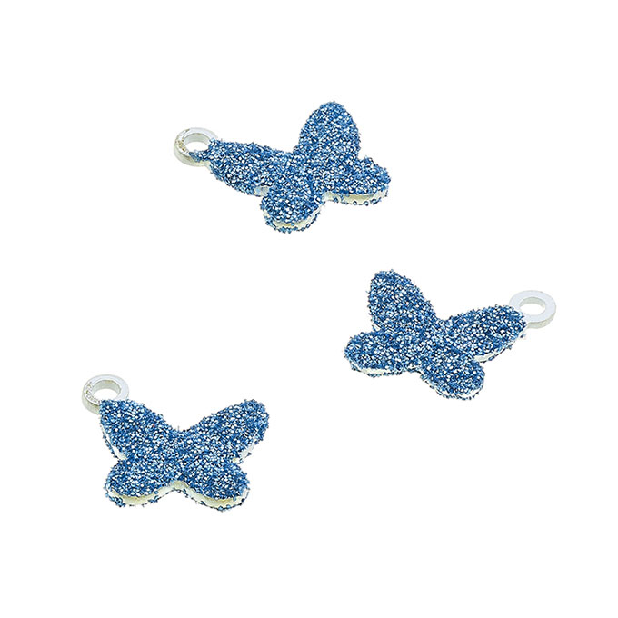 Anhänger Schmetterling glitzernd blau 7,5mm mit Ring (5Stk)