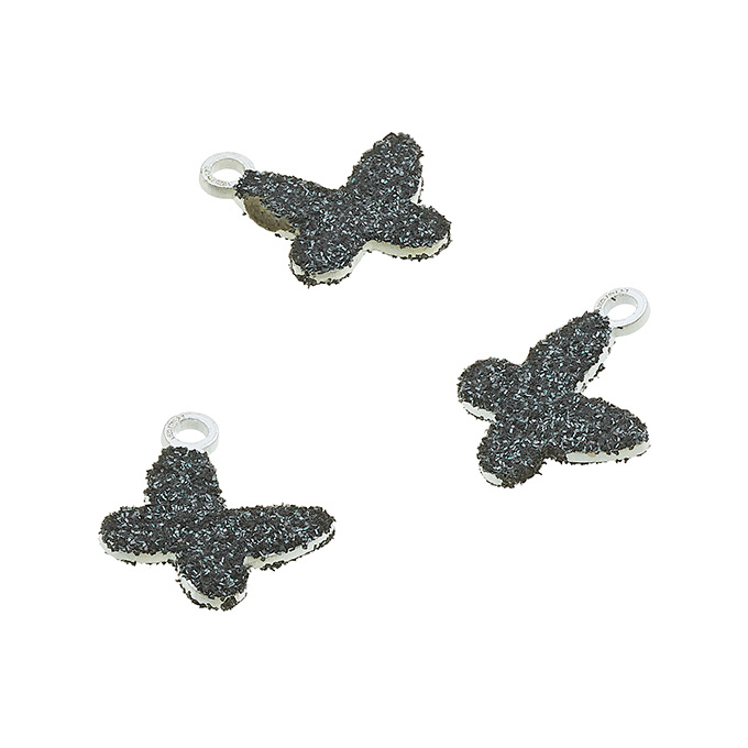 Pendentif papillon pailleté noir 7,5mm avec anneau (5pcs)