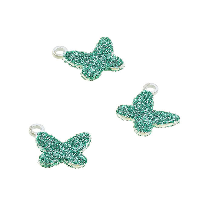 7,5mm butterfly pendant green/turquoise glitter with ring (5pcs)