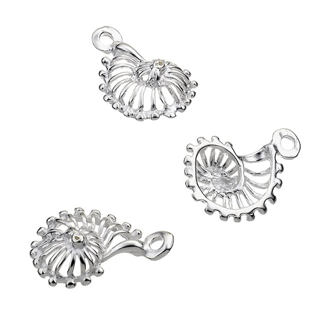 Charm conchiglia lumachina fossile concava 11x13mm con anello (3pz)