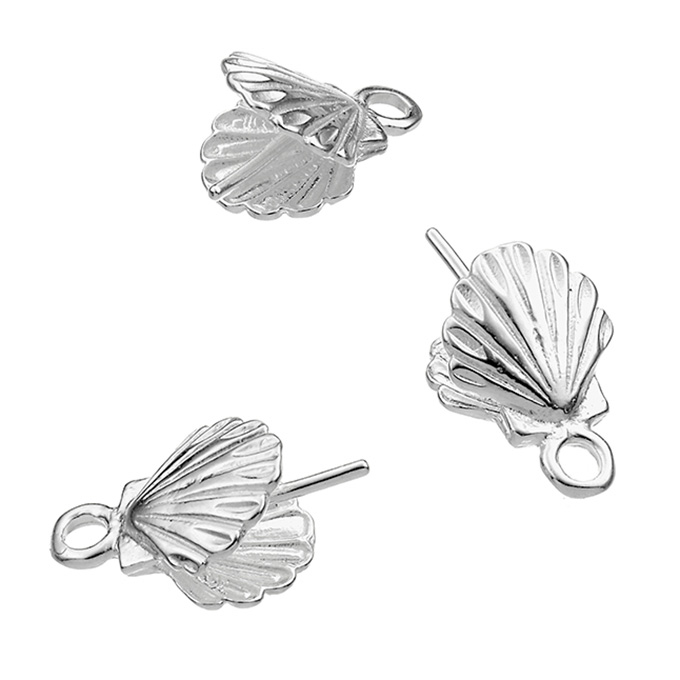 Charm conchiglia aperta 9,3mm, anello e perno 10mm per perle(3pz)