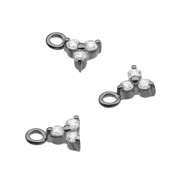 Black Rhodium – 1,5mm 3 cubic zirconias pendant (1pc)