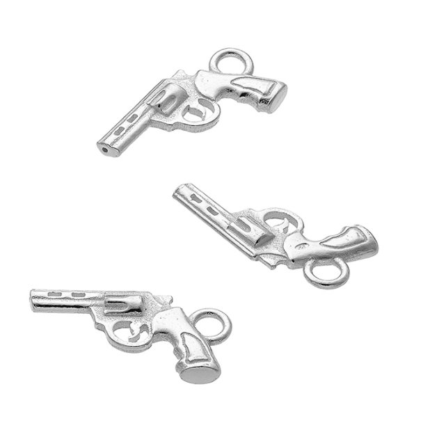 Weiss Rhodiniert – Anhänger Pistole mit Ring (3Stk)