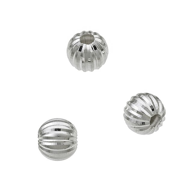 Weiss Rhodiniert – Perlen facettiert gestreift 6mm Loch 1,8mm (20Stk)