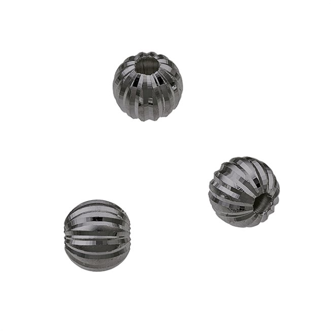 Rhodié Noir – Perles facettées striées 6mm trou 1,8mm (20pcs)