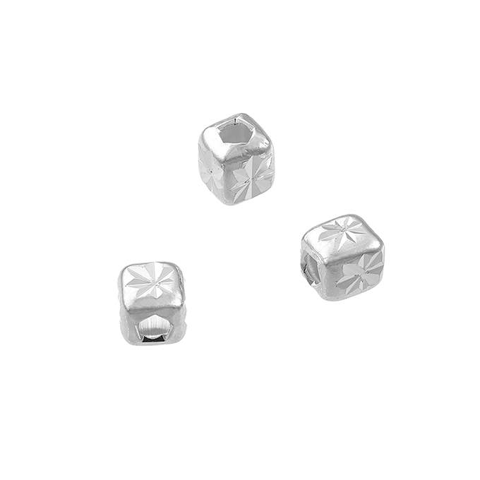 Palline quandrate motivo diamantato 3mm foro 1,4mm (circa 50pz)