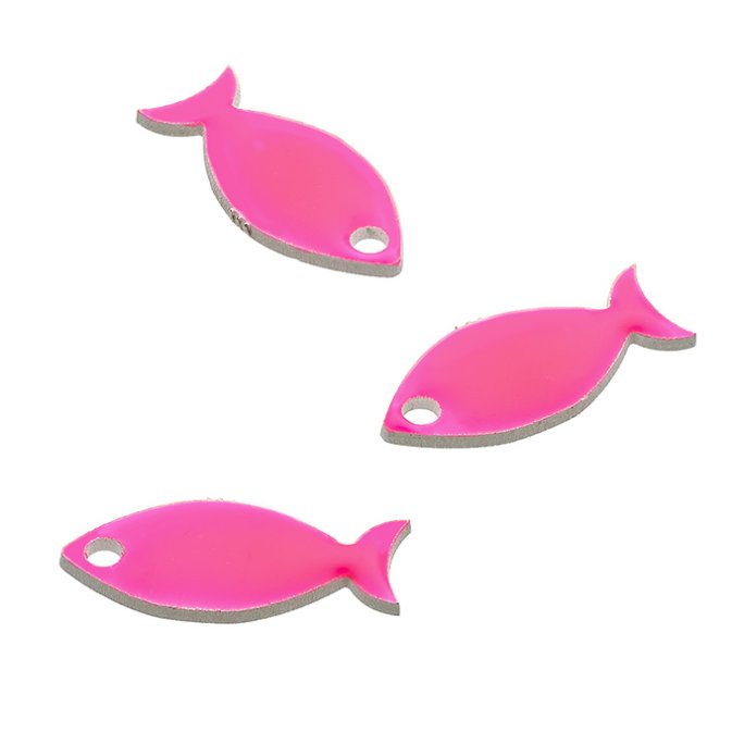 Anhänger Fisch 5x10mm emailliert neonpink Loch 1mm (3Stk)