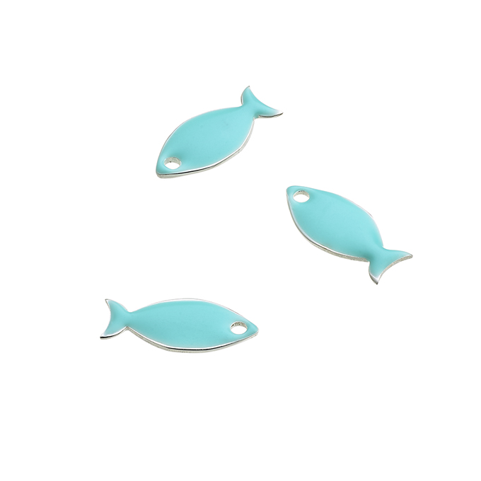 Pendentifs poisson 5x10mm émail turquoise trou 1mm (3pcs)