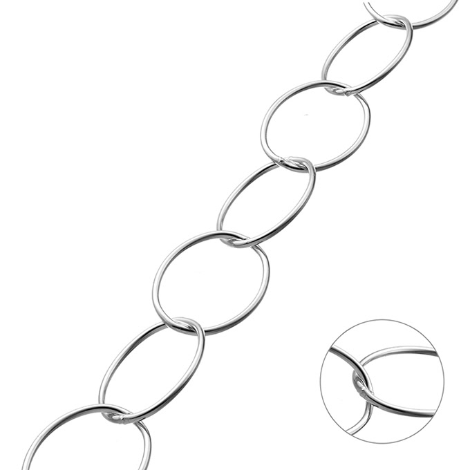 White Rhodium – 12,4mm oval rolo chain wire 0,9mm (1m) | G-Silver