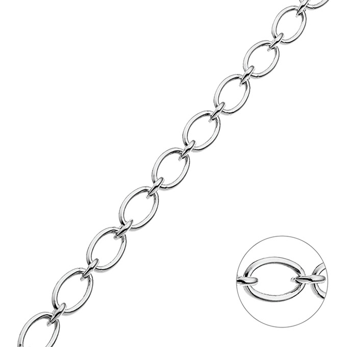 White Rhodium – 4,3mm oval rolo chain wire 0,8mm (1m) | G-Silver