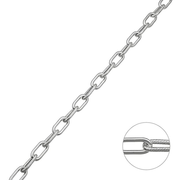 Weiss Rhodiniert – Kette rechteckig Maschen abwechselnd facettiert und glatt 12mm Draht 1,5 mm (1m)