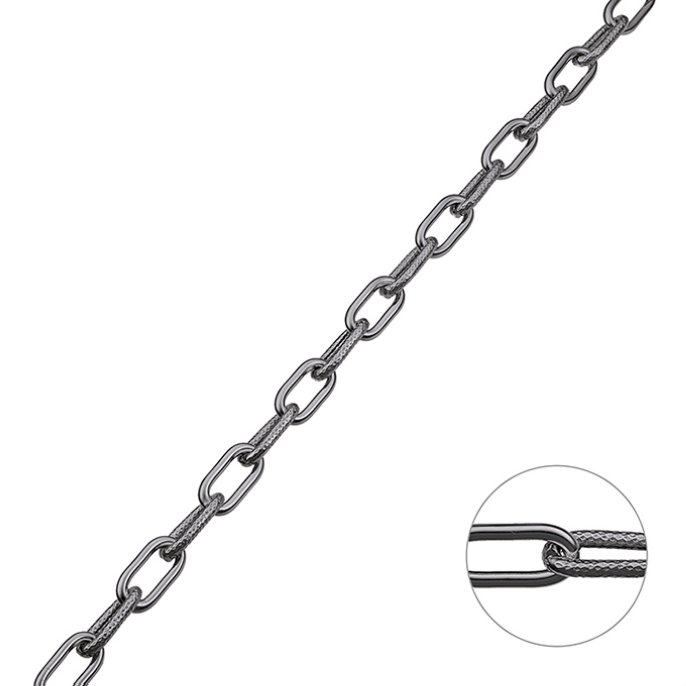 Schwarz Rhodiniert – Kette rechteckig Maschen abwechselnd facettiert und glatt 12mm Draht 1,5 mm (1m)