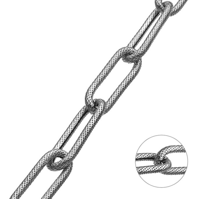 Weiss Rhodiniert – Rechteckige Kettenglieder facettiert 6,5x20mm Draht 1,6mm (1m