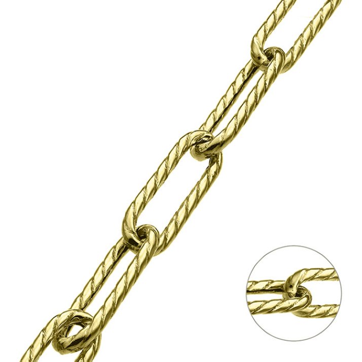 Yellow Gold 3µ – 6,5x20mm rectangular hollow twisted link chain wire 1,6mm (1m)