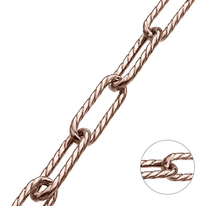 Rose Vergoldet 1µ – Rechteckige Kettenglieder verdreht hohl 6,5x20mm Draht 1,6mm