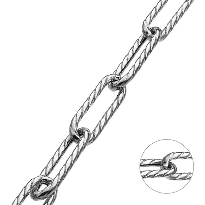Weiss Rhodiniert – Rechteckige Kettenglieder verdreht hohl 6,5x20mm Draht 1,6mm