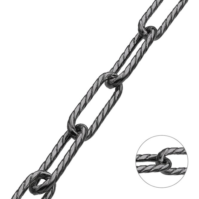 Rodiato Nero – Catena rolò rettangolare ritorta vuota 6,5x20mm filo 1,6mm (1m)