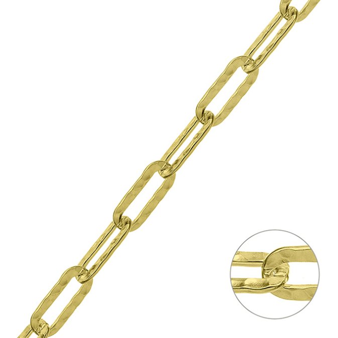 Yellow Gold 3µ – 6,5mm hammered rectangular link chain 1,9mm wire (1m)