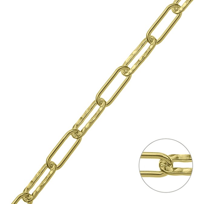 Yellow Gold 3µ – 6,5mm alternating hammered and smooth rectangular link chain wire 1,9mm (1m)